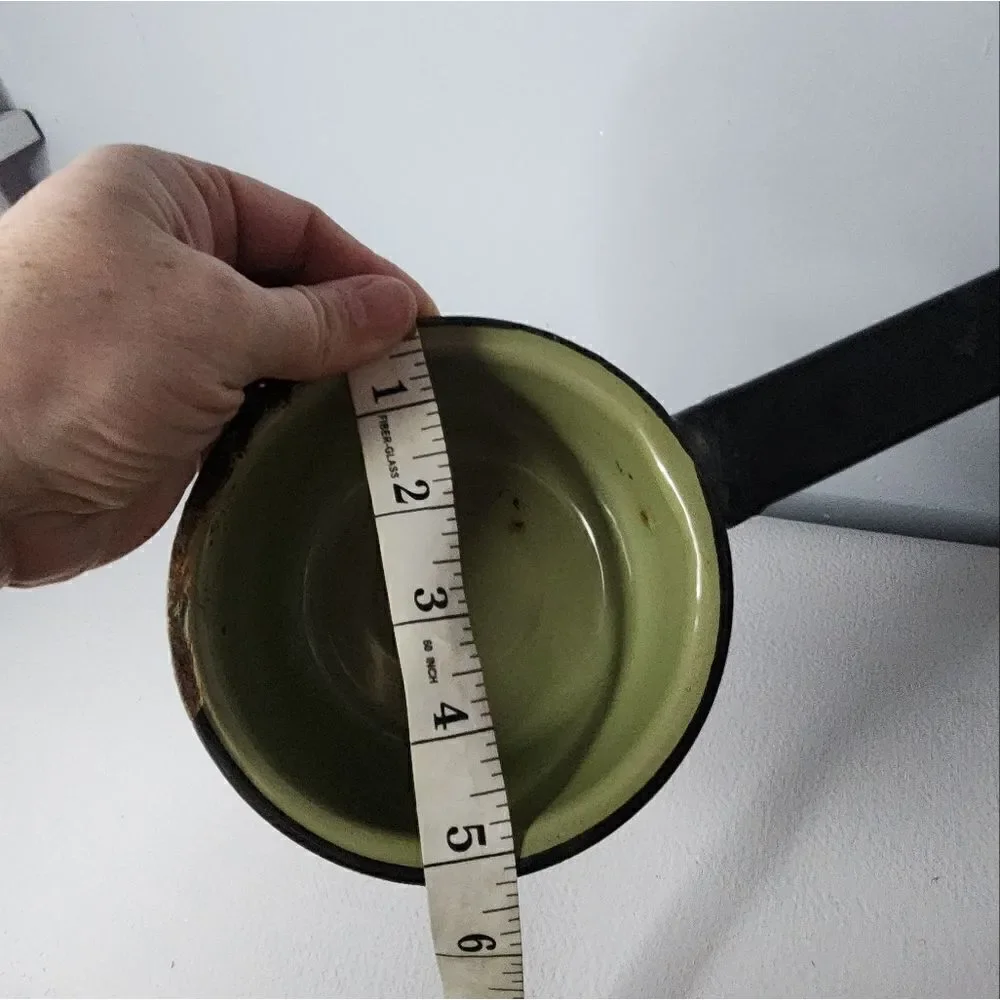 Vintage Green Enamel Ware / Enamelware Saucepan 5